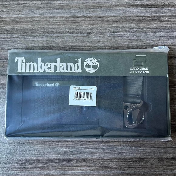 Timberland Navy Canvas Card Case With Key Fob Ring Wallet NP0439/23 Gift Set - Picture 7 of 9